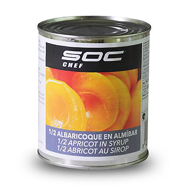 ALBARICOQUE EN ALMÍBAR MITADES 27/35 CORTADO A MANO 12/1Kg